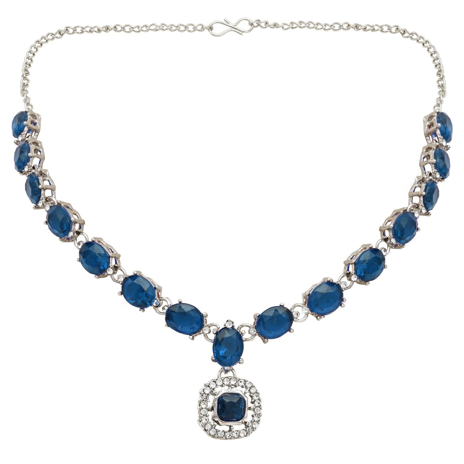 Etnico Silver Plated Stylish Design Crystal Diamond Necklace & Earrings Jewellery Set for Women (Montana)