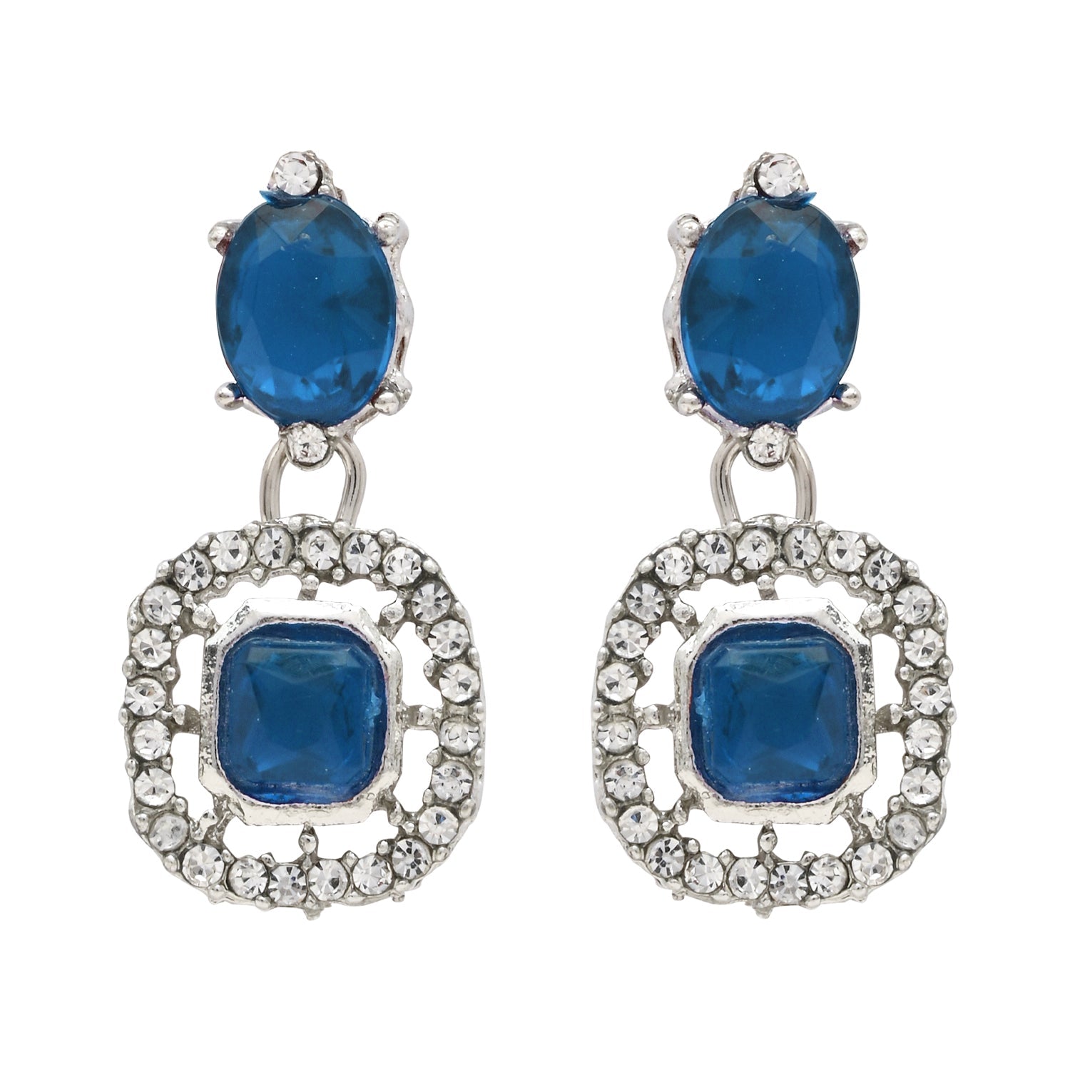 Etnico Silver Plated Stylish Design Crystal Diamond Necklace & Earrings Jewellery Set for Women (Montana)