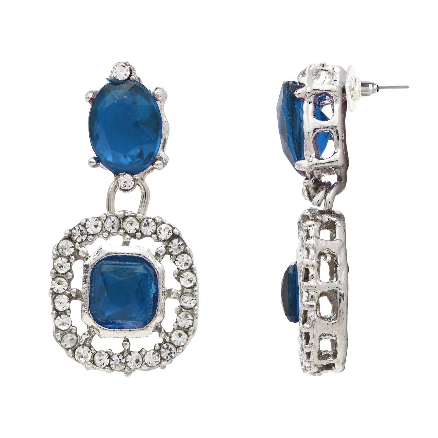 Etnico Silver Plated Stylish Design Crystal Diamond Necklace & Earrings Jewellery Set for Women (Montana)