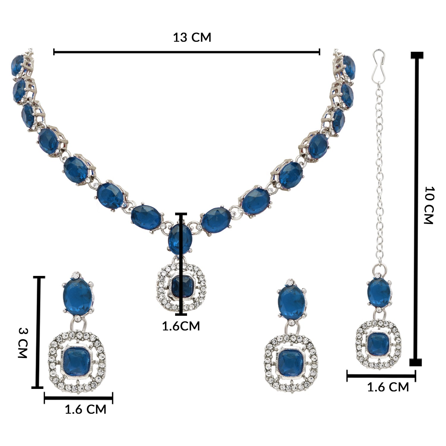 Etnico Silver Plated Stylish Design Crystal Diamond Necklace & Earrings Jewellery Set for Women (Montana)