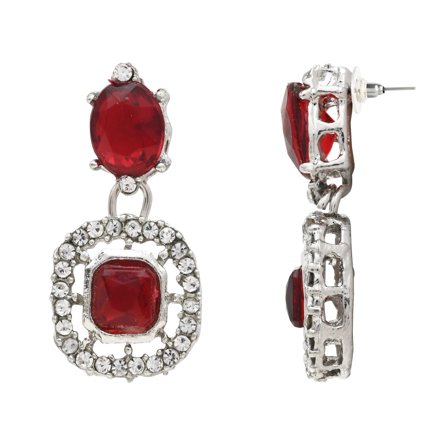 Etnico Silver Plated Stylish Design Crystal Diamond Necklace & Earrings Jewellery Set for Women (IJ399ZM)