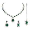 Etnico Silver Plated Stylish Design Crystal Diamond Necklace With Earrings & Maang Tikka Jewellery Set for Women (IJ400ZG)