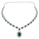 Etnico Silver Plated Stylish Design Crystal Diamond Necklace With Earrings & Maang Tikka Jewellery Set for Women (IJ400ZG)