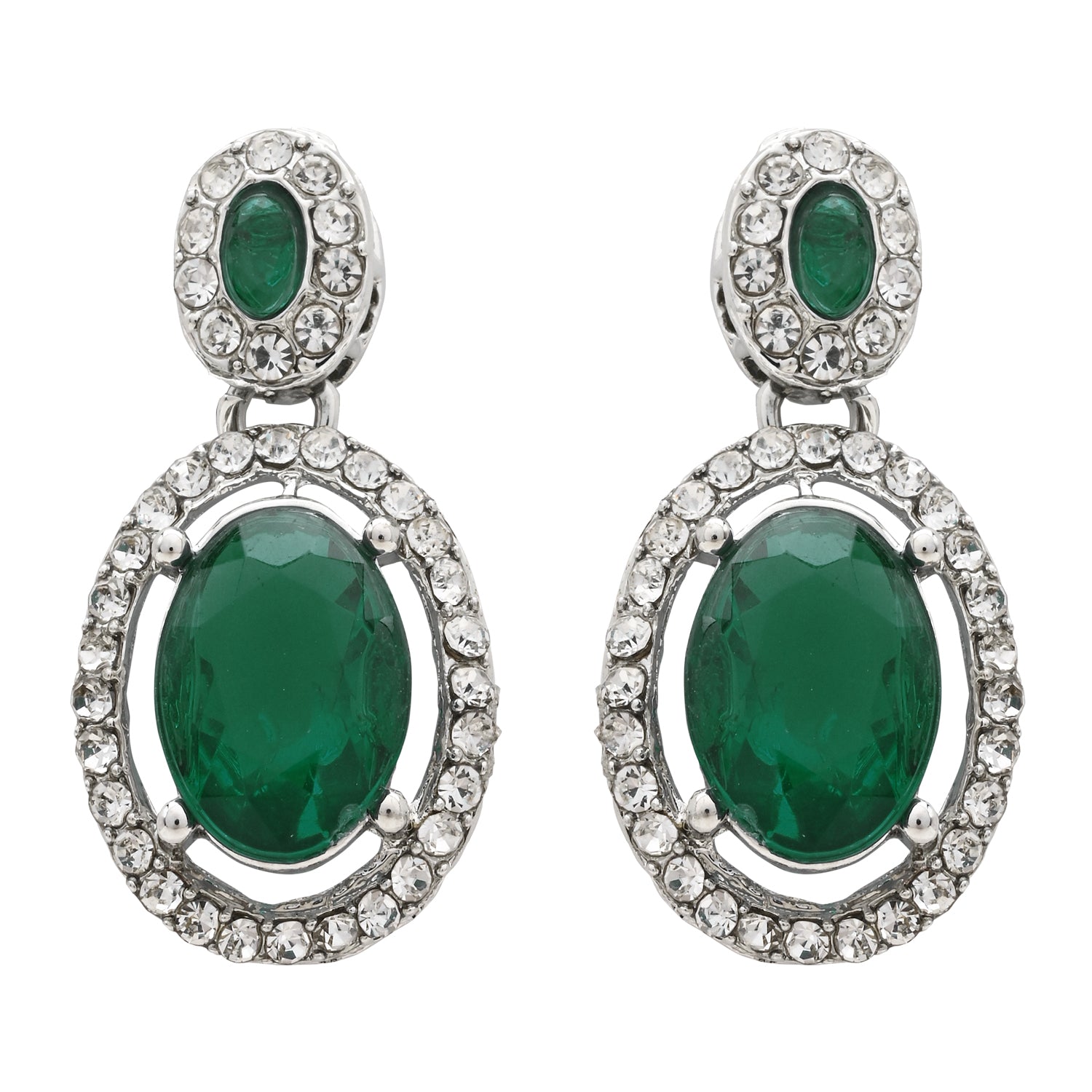 Etnico Silver Plated Stylish Design Crystal Diamond Necklace With Earrings & Maang Tikka Jewellery Set for Women (IJ400ZG)