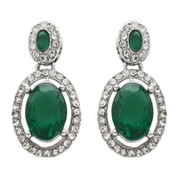 Etnico Silver Plated Stylish Design Crystal Diamond Necklace With Earrings & Maang Tikka Jewellery Set for Women (IJ400ZG)