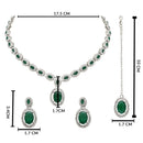 Etnico Silver Plated Stylish Design Crystal Diamond Necklace With Earrings & Maang Tikka Jewellery Set for Women (IJ400ZG)