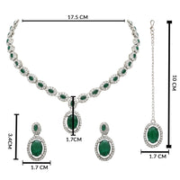 Etnico Silver Plated Stylish Design Crystal Diamond Necklace With Earrings & Maang Tikka Jewellery Set for Women (IJ400ZG)