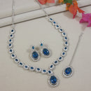 Etnico Silver Plated Stylish Design Crystal Diamond Necklace With Earrings & Maang Tikka Jewellery Set for Women (Silver Montana)