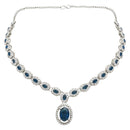 Etnico Silver Plated Stylish Design Crystal Diamond Necklace With Earrings & Maang Tikka Jewellery Set for Women (Silver Montana)