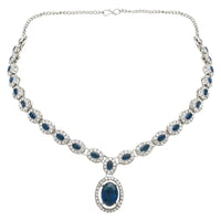 Etnico Silver Plated Stylish Design Crystal Diamond Necklace With Earrings & Maang Tikka Jewellery Set for Women (Silver Montana)