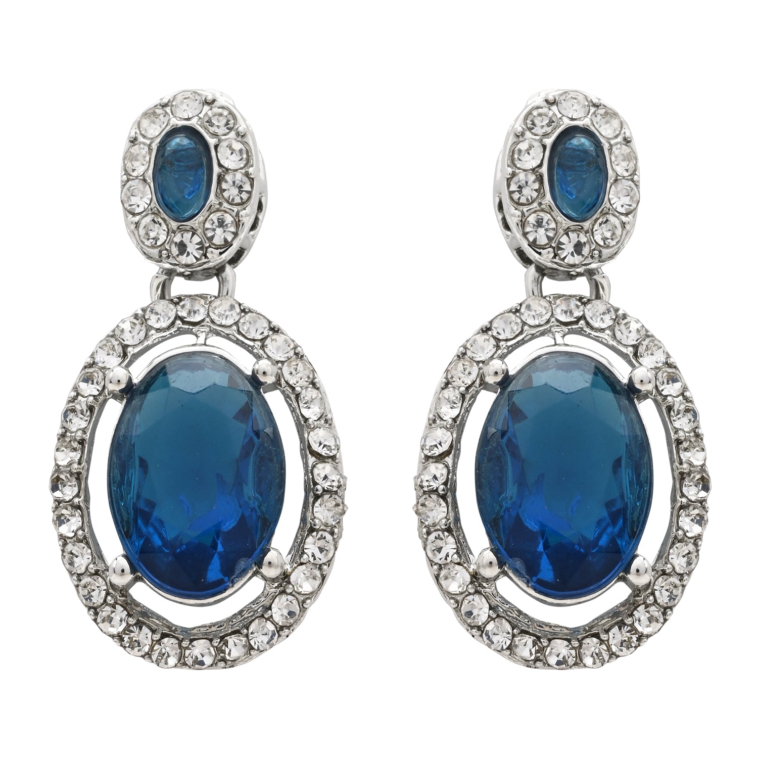 Etnico Silver Plated Stylish Design Crystal Diamond Necklace With Earrings & Maang Tikka Jewellery Set for Women (Silver Montana)