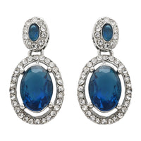 Etnico Silver Plated Stylish Design Crystal Diamond Necklace With Earrings & Maang Tikka Jewellery Set for Women (Silver Montana)