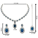 Etnico Silver Plated Stylish Design Crystal Diamond Necklace With Earrings & Maang Tikka Jewellery Set for Women (Silver Montana)