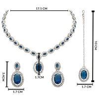 Etnico Silver Plated Stylish Design Crystal Diamond Necklace With Earrings & Maang Tikka Jewellery Set for Women (Silver Montana)