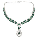 Etnico Silver Plated Stylish Design Crystal Diamond Necklace With Earrings & Maang Tikka Jewellery Set for Women (IJ402ZG)