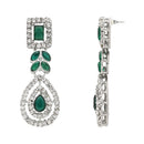 Etnico Silver Plated Stylish Design Crystal Diamond Necklace With Earrings & Maang Tikka Jewellery Set for Women (IJ402ZG)