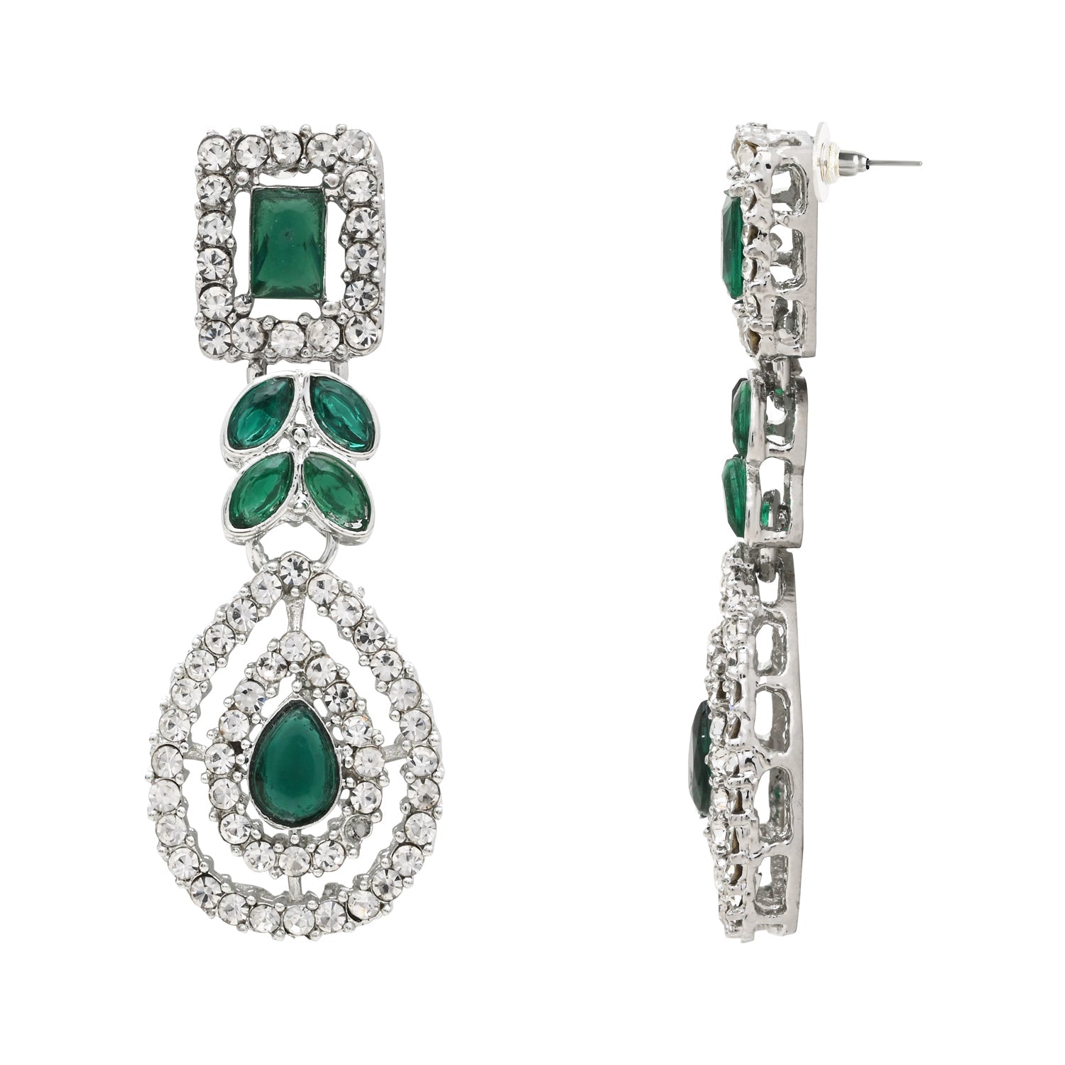 Etnico Silver Plated Stylish Design Crystal Diamond Necklace With Earrings & Maang Tikka Jewellery Set for Women (IJ402ZG)