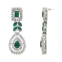 Etnico Silver Plated Stylish Design Crystal Diamond Necklace With Earrings & Maang Tikka Jewellery Set for Women (IJ402ZG)