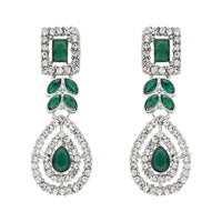 Etnico Silver Plated Stylish Design Crystal Diamond Necklace With Earrings & Maang Tikka Jewellery Set for Women (IJ402ZG)