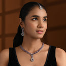 Etnico Silver Plated Elegant Leaf Motif Necklace Set with Earrings & Maang Tika for Women (IJ402ZWi)