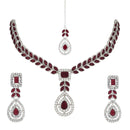 Etnico Silver Plated Elegant Leaf Motif Necklace Set with Earrings & Maang Tika for Women (IJ402ZWi)