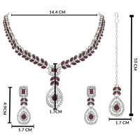 Etnico Silver Plated Elegant Leaf Motif Necklace Set with Earrings & Maang Tika for Women (IJ402ZWi)