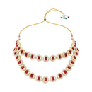 Etnico Gold Plated Stylish Design Crystal Diamond Multi Layer Necklace With Earrings & Maang Tikka Jewellery Set for Women (IJ403Q)