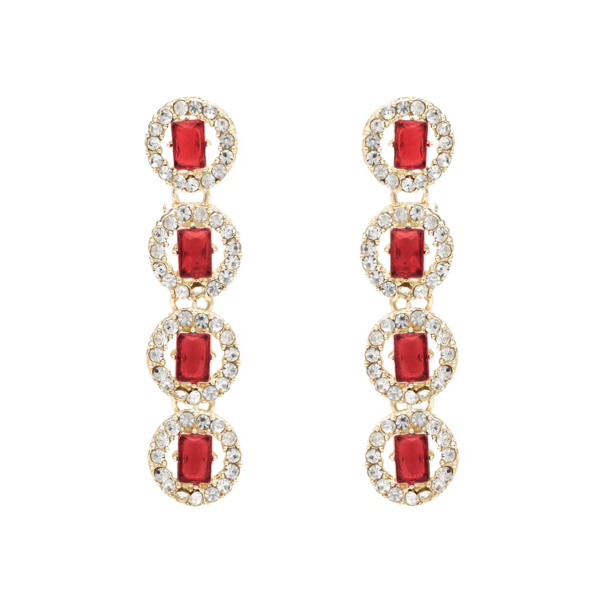 Etnico Gold Plated Stylish Design Crystal Diamond Multi Layer Necklace With Earrings & Maang Tikka Jewellery Set for Women (IJ403Q)