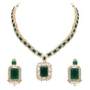 Etnico Gold Plated Stylish Design Crystal Diamond Necklace & Earrings Jewellery Set for Women (Green)