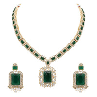 Etnico Gold Plated Stylish Design Crystal Diamond Necklace & Earrings Jewellery Set for Women (Green)