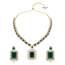 Etnico Gold Plated Stylish Design Crystal Diamond Necklace & Earrings Jewellery Set for Women (Green)