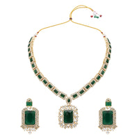 Etnico Gold Plated Stylish Design Crystal Diamond Necklace & Earrings Jewellery Set for Women (Green)