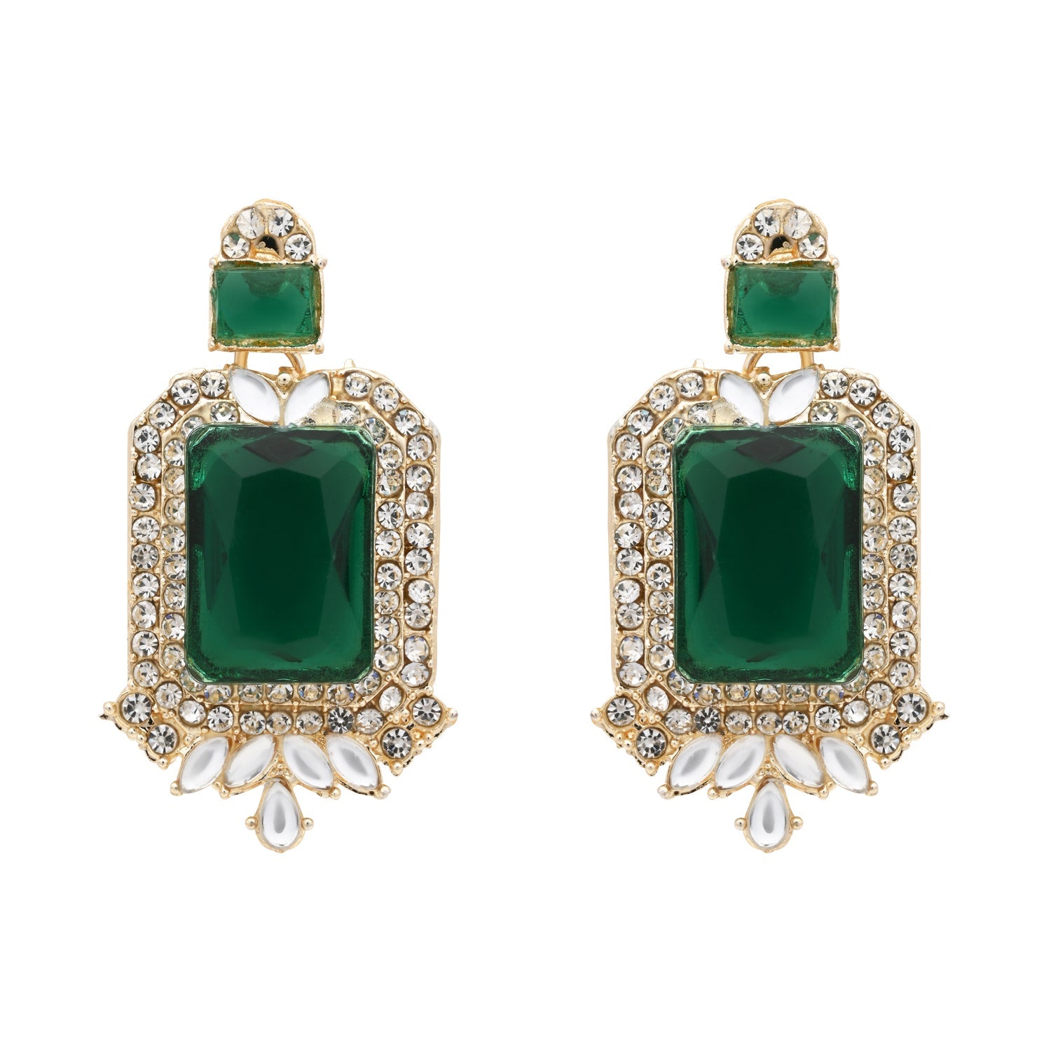 Etnico Gold Plated Stylish Design Crystal Diamond Necklace & Earrings Jewellery Set for Women (Green)