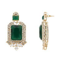 Etnico Gold Plated Stylish Design Crystal Diamond Necklace & Earrings Jewellery Set for Women (Green)