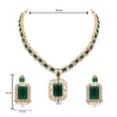 Etnico Gold Plated Stylish Design Crystal Diamond Necklace & Earrings Jewellery Set for Women (Green)