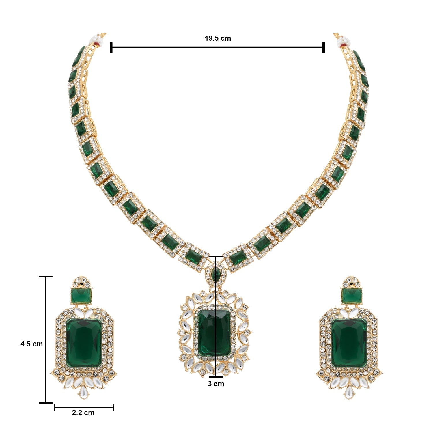 Etnico Gold Plated Stylish Design Crystal Diamond Necklace & Earrings Jewellery Set for Women (Green)