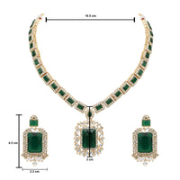 Etnico Gold Plated Stylish Design Crystal Diamond Necklace & Earrings Jewellery Set for Women (Green)