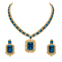 Etnico Gold Plated Classic Square Motif Necklace Set with Earrings for Women (IJ404MO)