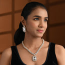 Etnico Gold Plated Classic Square Motif Necklace Set with Earrings for Women (IJ404W)