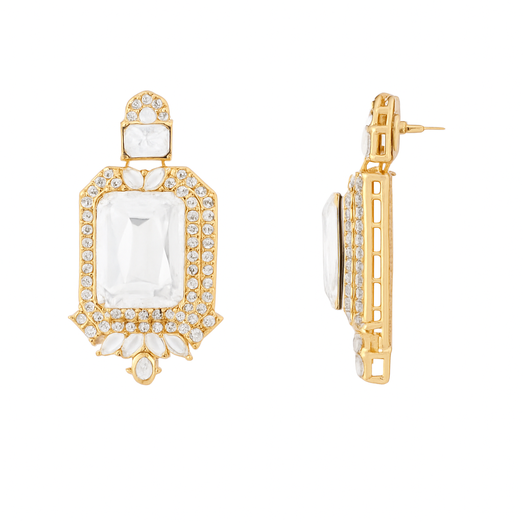 Etnico Gold Plated Classic Square Motif Necklace Set with Earrings for Women (IJ404W)