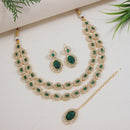 Etnico Gold Plated Stylish Design Crystal Diamond Oval Shape Necklace With Earrings & Maang Tikka Jewellery Set for Women (IJ405M)