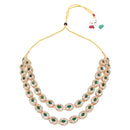 Etnico Gold Plated Stylish Design Crystal Diamond Oval Shape Necklace With Earrings & Maang Tikka Jewellery Set for Women (IJ405M)