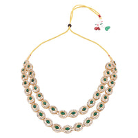 Etnico Gold Plated Stylish Design Crystal Diamond Oval Shape Necklace With Earrings & Maang Tikka Jewellery Set for Women (IJ405M)