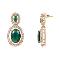 Etnico Gold Plated Stylish Design Crystal Diamond Oval Shape Necklace With Earrings & Maang Tikka Jewellery Set for Women (IJ405M)