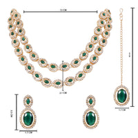 Etnico Gold Plated Stylish Design Crystal Diamond Oval Shape Necklace With Earrings & Maang Tikka Jewellery Set for Women (IJ405M)