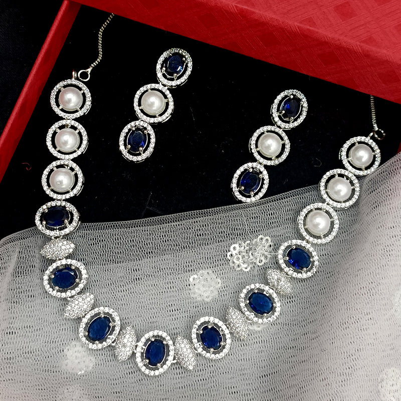 Exotica Collection American Diamond Blue Necklace Set