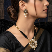 Knigght angel  Gold Plated Kundan Stone And Beads Long Necklace Set