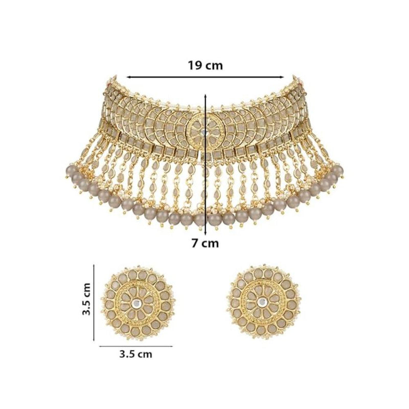 Etnico Gold Plated Traditional Kundan & Pearl Studded Choker Necklace Set For Women/Girls (K7210) (Full Grey)