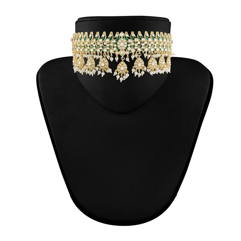 Etnico Gold Plated Traditional Meenakari Kundan & Pearl Studded Choker Necklace Jewellery Set For Women (K7212G)