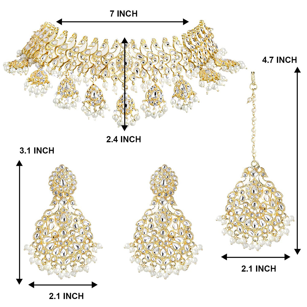 Etnico Gold Plated Traditional Meenakari Kundan & Pearl Studded Choker Necklace Jewellery Set For Women (K7212W)